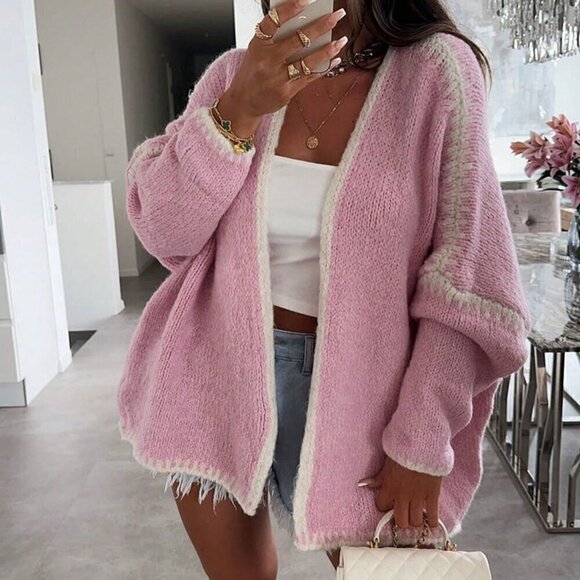 Statement Stylish oversized Knit Sweater Cardigan Pink - Picture 2 of 3